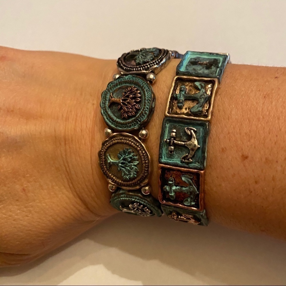 Two bronze and blue stretchy bracelets with anchors away and trees - Picture 6 of 8